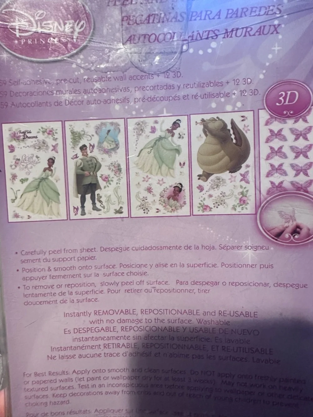 Disney Princess & The Frog Tiana 3D Wall Decor Removable Set Of 71 Decals